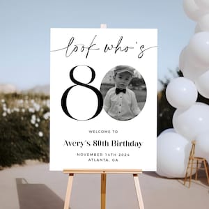 80th Birthday Welcome Sign, Look Who&#39;s 80, Male Welcome Sign, Photo Welcome Sign, Editable Welcome Template, Birthday Welcome Poster