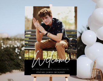 Graduation Party Welcome Sign Template, Class of 2025, Graduation Photo Welcome Sign, Grad Party Welcome Poster, Editable Canva Template