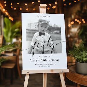 Male 50th Welcome Sign, Look Who&#39;s 50 Welcome Sign, Photo Welcome Sign, Editable Welcome Template, Birthday Welcome Poster, Sign With Photo