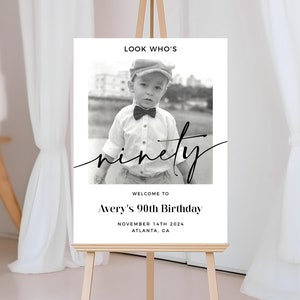 Male 90th Welcome Sign, Look Who&#39;s 90 Welcome Sign, Photo Welcome Sign, Editable Welcome Template, Birthday Welcome Poster, Sign With Photo