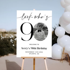 90th Birthday Welcome Sign, Look Who&#39;s 90, Male Welcome Sign, Photo Welcome Sign, Editable Welcome Template, Birthday Welcome Poster