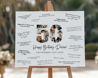 Modello di cartellone per la firma del 50° compleanno, collage fotografico per il 50° compleanno, cartello di benvenuto per il 50° compleanno, poster autografo per il 50° compleanno, 50° anniversario, Canva