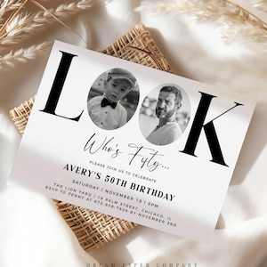 50th Invitation With Photo, Look Who&#39;s 50, 50th Birthday Invitation Template, Photo 50th Birthday Invite,  Male 50th Birthday Invitation