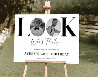 30th Birthday Welcome Sign, Look Who's 30, Male Welcome Sign, Photo Welcome Sign, Editable Welcome Template, Birthday Welcome Poster