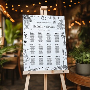 Hand Drawn Seating Chart, Fun Quirky Wedding Seating Chart Template, Editable Template, Whimsical Wedding, Doodle Illustrations Seating Plan