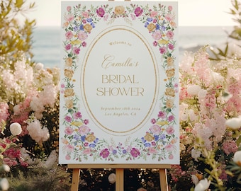 Spring Floral Welcome Sign, Floral Garden Bridal Shower Welcome Template, Summer Flowers Bridal Shower, Elegant Floral Welcome Sign
