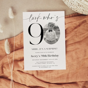 Look Who&#39;s 90, 90th Birthday Invitation Template, Photo 90th Birthday Invite, 90th Birthday Party, Male or Female Birthday Invitation