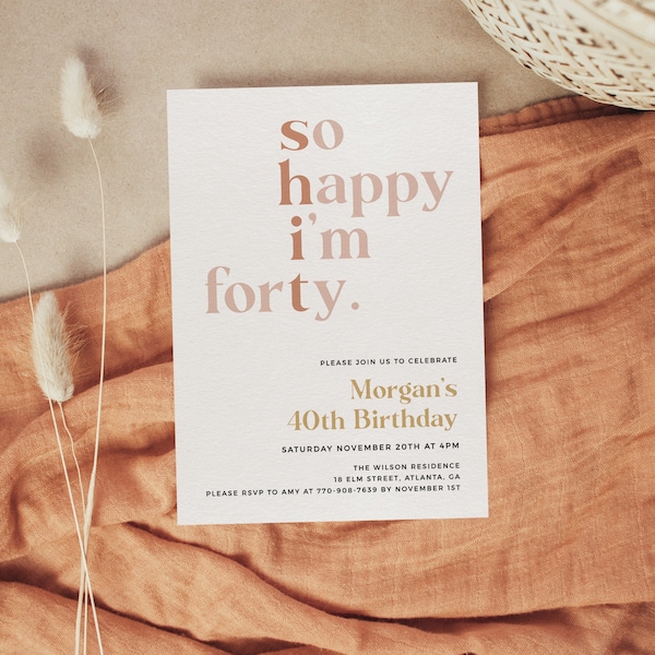 40th Birthday Invitation Template, So Happy Im Forty, 40th Birthday Invite For Women, Funny 40th Invitation, Editable Birthday Invite