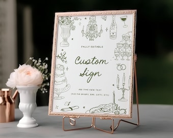 Handgetekende bruiloft bord, aangepaste bordsjabloon, leuke grillige bruiloft bewegwijzering, eigenzinnig bruiloft teken, bewerkbare sjabloon, trendy bruiloft teken