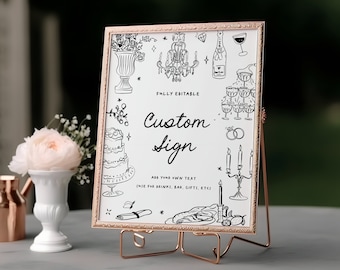 Handgetekende bruiloft bord, aangepaste bordsjabloon, leuke grillige bruiloft bewegwijzering, eigenzinnig bruiloft teken, bewerkbare sjabloon, trendy bruiloft teken