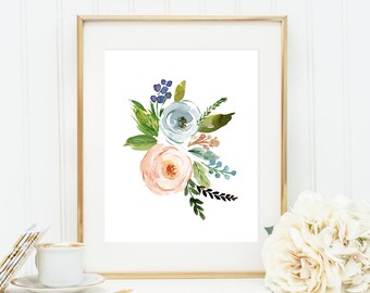 Floral printable Floral Art Print Floral Wall Art Nature Art Print Watercolor Floral Print Printable Floral Art Home Decor Pink And Blue