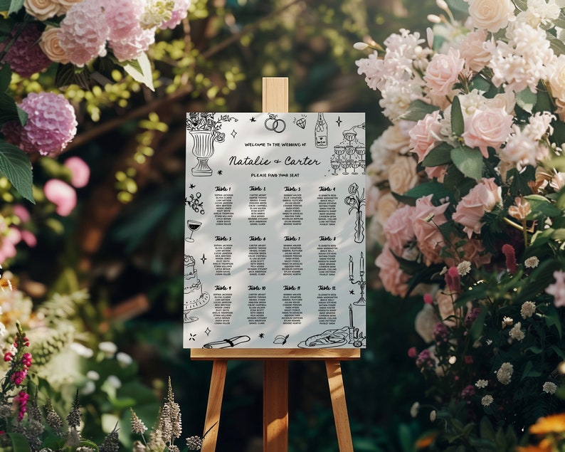 Hand Drawn Seating Chart, Fun Quirky Wedding Seating Chart Template ...