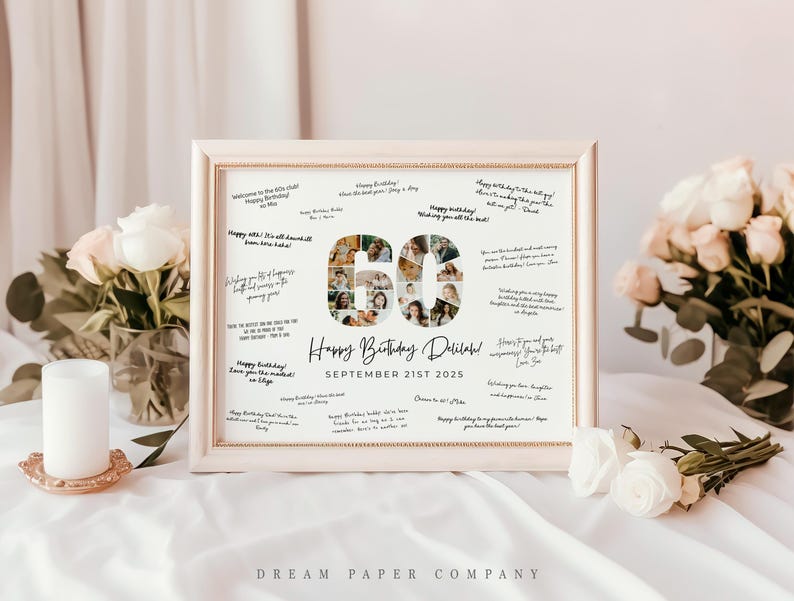60th Birthday Signature Board Template, 60th Birthday Photo Collage ...