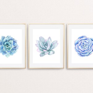 Succulent Print Set Succulent Printable Blue Succulent Wall - Etsy