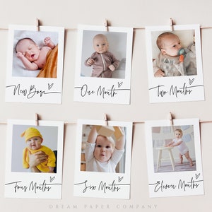 First Birthday Monatsfoto Banner Vorlage, Baby Meilenstein FotoAnzeige, 1. Jahr Fotos, 1. Geburtstag Foto Banner, Editierbare Vorlage
