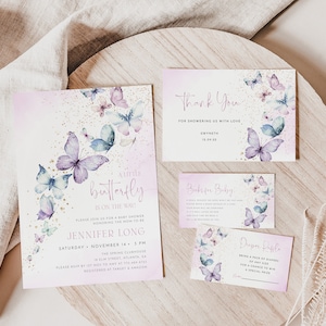 Butterfly Baby Shower Invitation Template, Girl Baby Shower Invite, Purple Butterflies Baby Shower, Editable Template, Our Little Butterfly