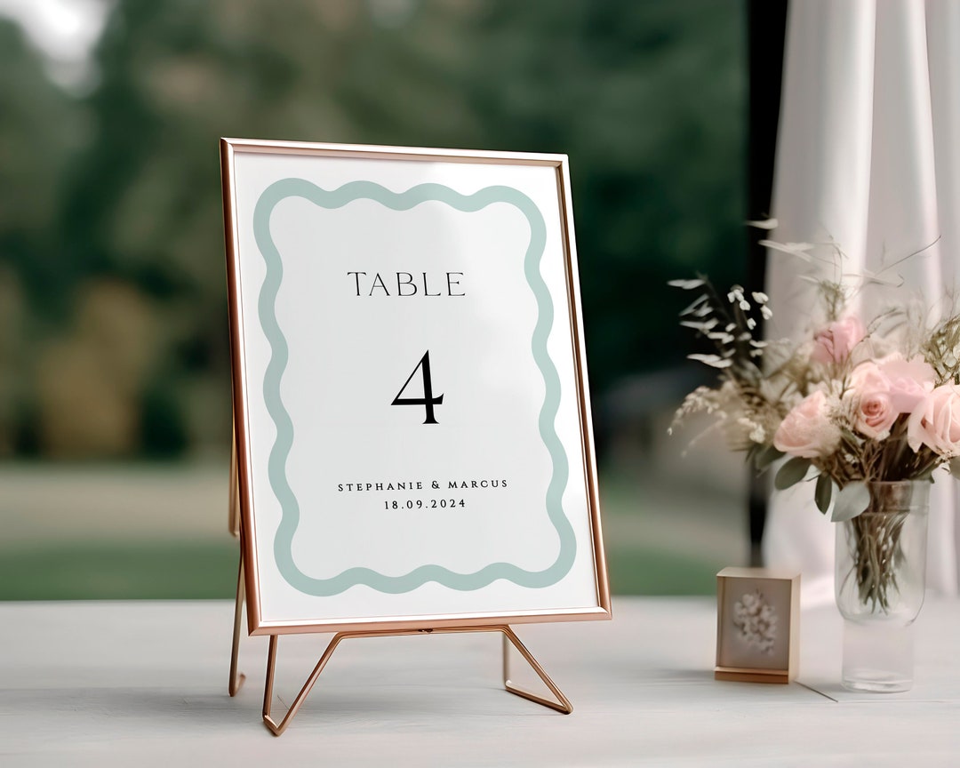 Wavy Border Table Numbers Template, Wave Border Wedding Table Numbers ...