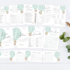 Hot Air Balloon Baby Shower Games Bundle, Fully Editable Baby Shower Games, 12 Printable Games and Signs, Instant Download, Baby Bingo