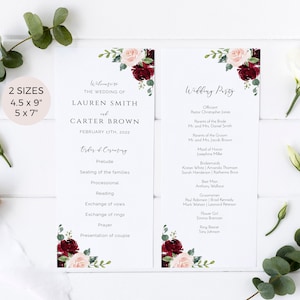 Burgundy Wedding Program Editable Template Ceremony Program Template Blush and Burgundy Program Printable Order Of Ceremony Templett