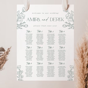 Sage Green Seating Chart, Minimalist Wedding Seating Chart Template, Editable Template, Winter Wedding, Modern Seating Plan, FLORA