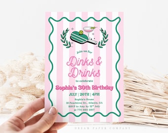 Pickleball Birthday Invitation Template, Dinks and Drinks, Pickleball Party Invite, Pickleball Bachelorette, Let's Pickle, Canva Template