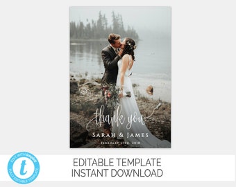 Wedding Photo Thank You Card Custom Thank You Card Editable Template Wedding Thank You Card With Photo Edit Yourself DIY Thank You Templett