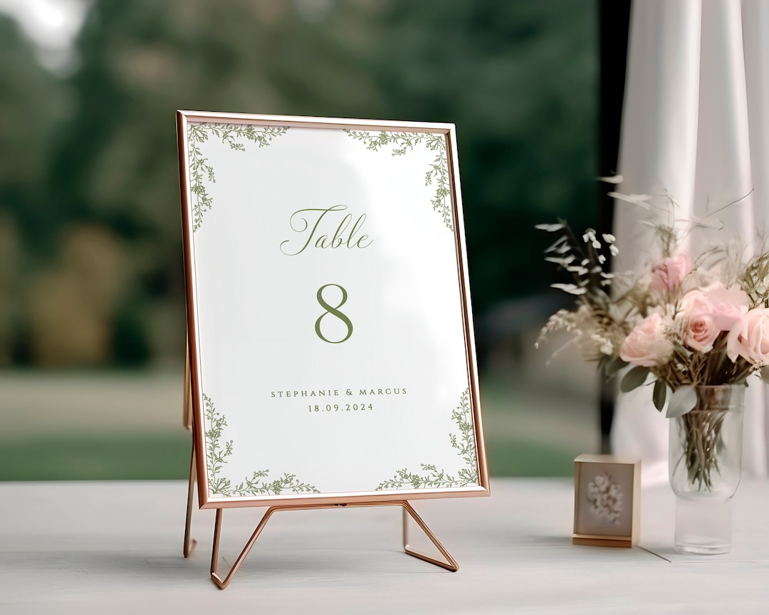 Elegant Floral Table Numbers Template, Green Chinoiserie Wedding Table ...