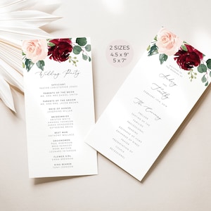Wedding Program Template Ceremony Template Blush and Burgundy Wedding Program Printable Order Of Ceremony Editable Wedding Program ROMANCE