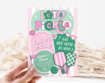 Pickleball Birthday Invitation Template, Let's Pickle, Pickleball Party Invite, Girls Birthday Invite, Tween Birthday, Canva Template