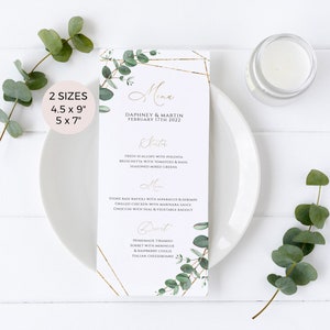 Eucalyptus Wedding Menu Printable Greenery Menu Template Wedding Menu Cards Eucalyptus Menu Instant Download Templett