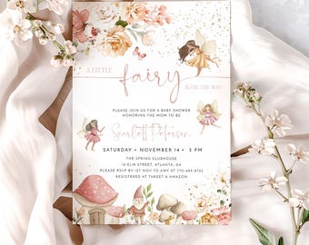 Fairy Baby Shower Invitation Template, Enchanted Baby Shower Invite, Magical Fairies Baby Shower, Editable Template, A Little Fairy, FBS1