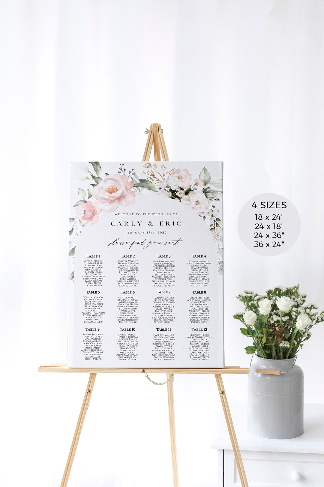 Modern Arch Seating Chart Template Blush Wedding Seating - Etsy