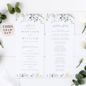 Greenery Wedding Program Template Modern Wedding Program Printable, Editable Program, Greenery Program