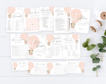 Hot Air Balloon Baby Shower Games Bundle, Fully Editable Baby Shower Games, 12 Printable Games and Signs, Instant Download, Baby Bingo