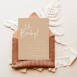 Beige Baby Shower Invitation Template, Minimalist Baby Shower Invite, Modern Invitation, Gender Neutral Shower, Editable Invitation