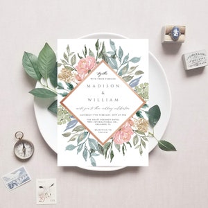 Blush Floral Wedding Invitation Printable Dusty Pink Wedding Invite Printable Invitation Template Editable Template Rustic Invite Templett