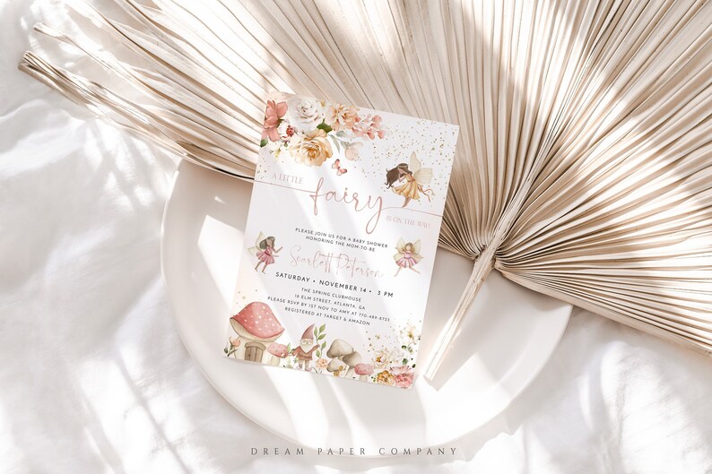 Modèle d'Invitation pour baby shower fée, Shower de bébé fées magiques, Faire-part de fée enchantée, modèle modifiable, une petite fée, FBS1 image 4