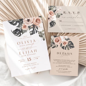 Tropical Wedding Invitation Suite, Beige Wedding Template, Editable Template, Boho Wedding Invite, Tropical Invitation Printable, COCO