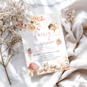 Modèle d'Invitation pour baby shower fée, Shower de bébé fées magiques, Faire-part de fée enchantée, modèle modifiable, une petite fée, FBS1 image 3