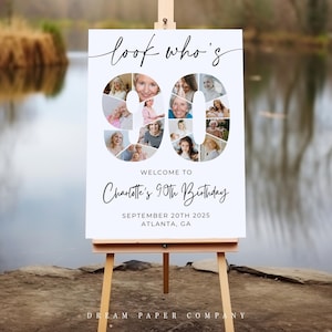 90th Birthday Welcome Sign Template, 90th Birthday Photo Collage, 90th Welcome Sign, 90 Collage Board, Look Who&#39;s 90, Canva Template