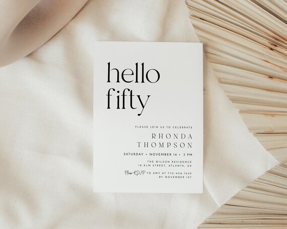 Modern Birthday Invitation Template, Minimalist 50th Birthday Invite, Adult Male Birthday Party Invite, Editable Birthday Invitation