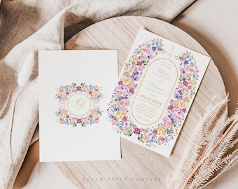 Spring Floral Wedding Invitation, Garden Wedding Invitation, Elegant Flowers Wedding Invite, Wildflowers Wedding Invitation, Colorful Invite