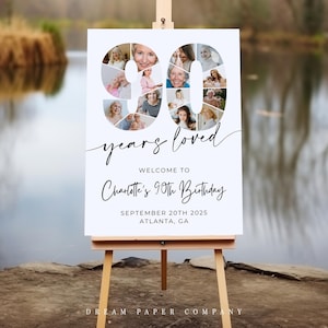 90th Birthday Welcome Sign Template, 90th Birthday Photo Collage, 90th Welcome Sign, 90 Collage Board, 90 Years Loved, Canva Template
