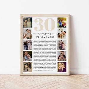 30 Reasons We Love You Template, Custom Photo Collage, 30th Birthday Gift, 30th Anniversary, Gift for Mom, Dad, Best Friend, Canva Template