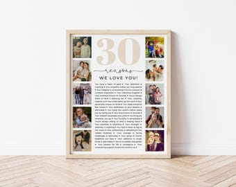 30 Reasons We Love You Template, Custom Photo Collage, 30th Birthday Gift, 30th Anniversary, Gift for Mom, Dad, Best Friend, Canva Template