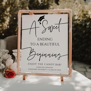 Graduation Candy Bar Sign Template, Graduation Table Sign, Graduation Dessert Bar, A Sweet Ending To A Beautiful Beginning, Canva Template