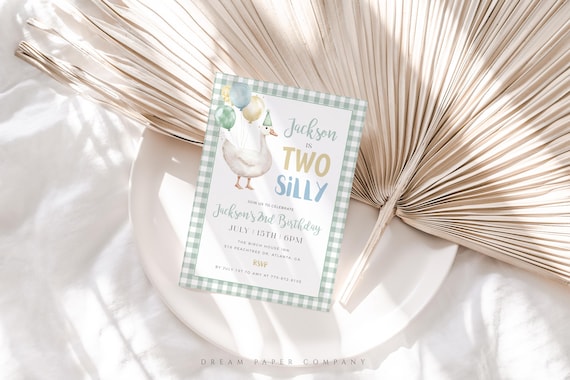 Boy Silly Goose Birthday Invitation Template, Boy Silly Goose 2nd Birthday, Editable Boy 2nd Birthday, Sage Green Two Silly Goose Invite