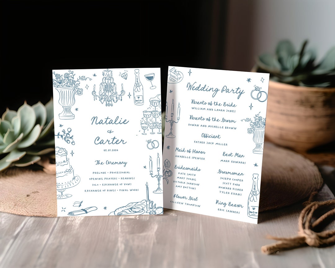 Hand Drawn Wedding Program Template, Fun Whimsical Wedding Program ...