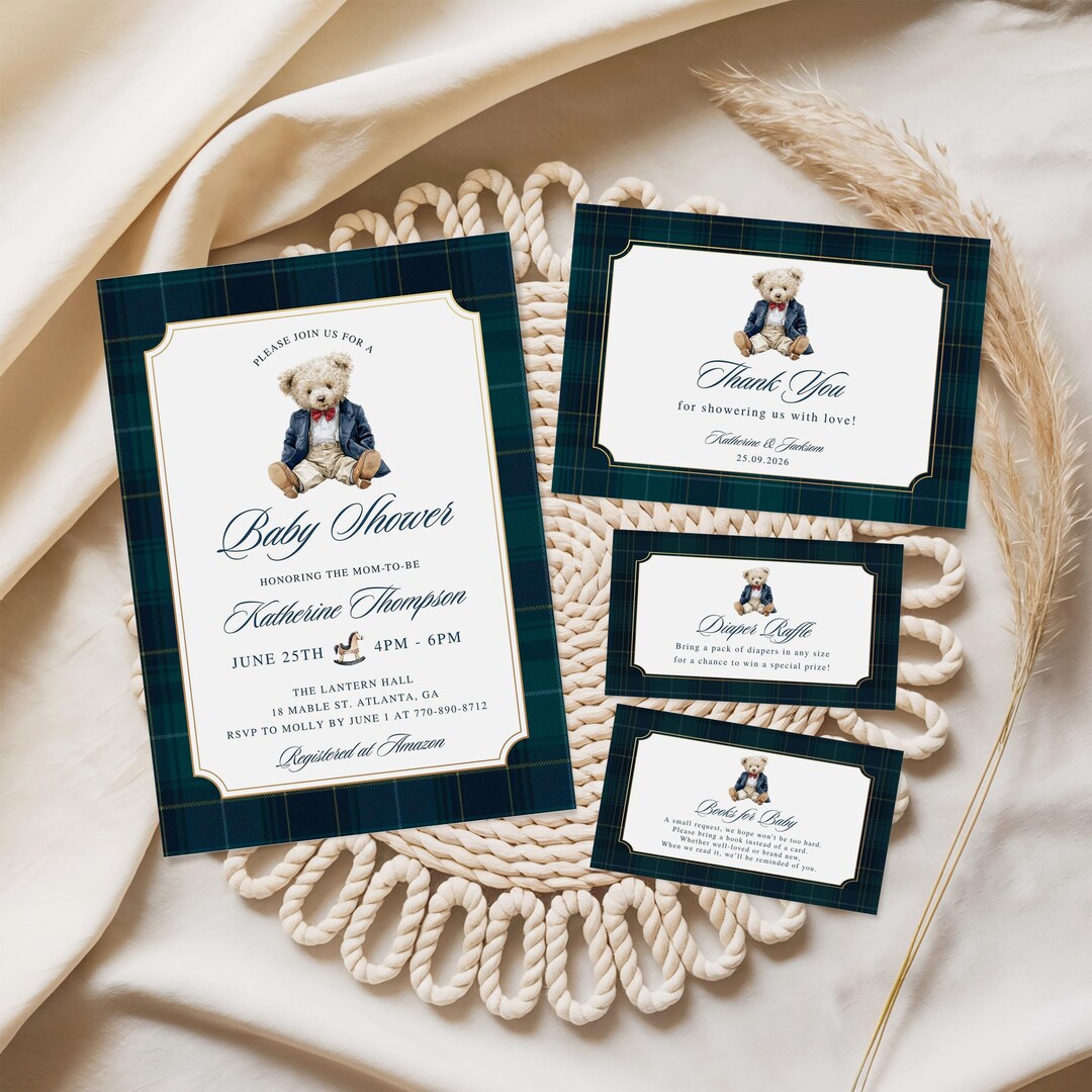 Polo Teddy Bear Baby Shower Invitation Set, Preppy Teddy Bear Bundle ...