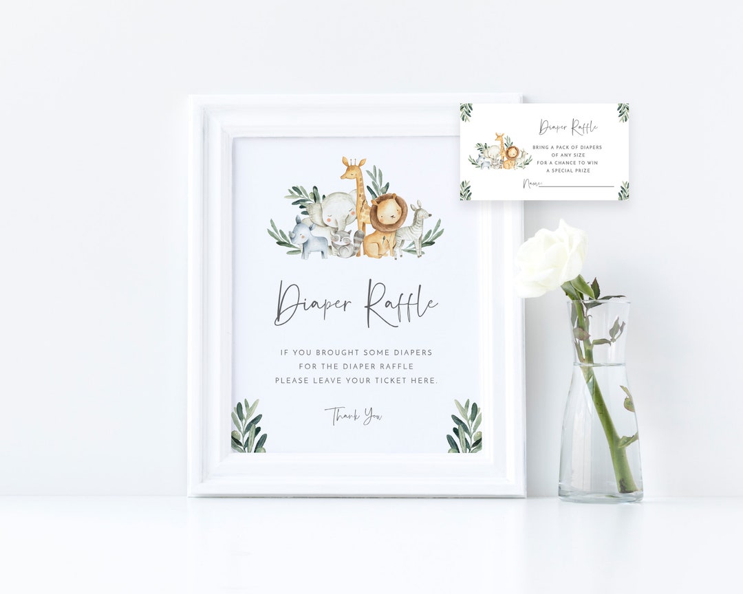 Jungle Diaper Raffle Template, Safari Animals Diaper Raffle, Editable ...